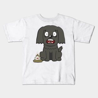 Funny black dog steps on a dirty diaper Kids T-Shirt